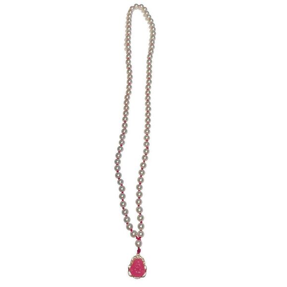 Custom Hand Knotted Cultured Pearl Necklace with Pink Jade Buddha - Picture 5 of 12